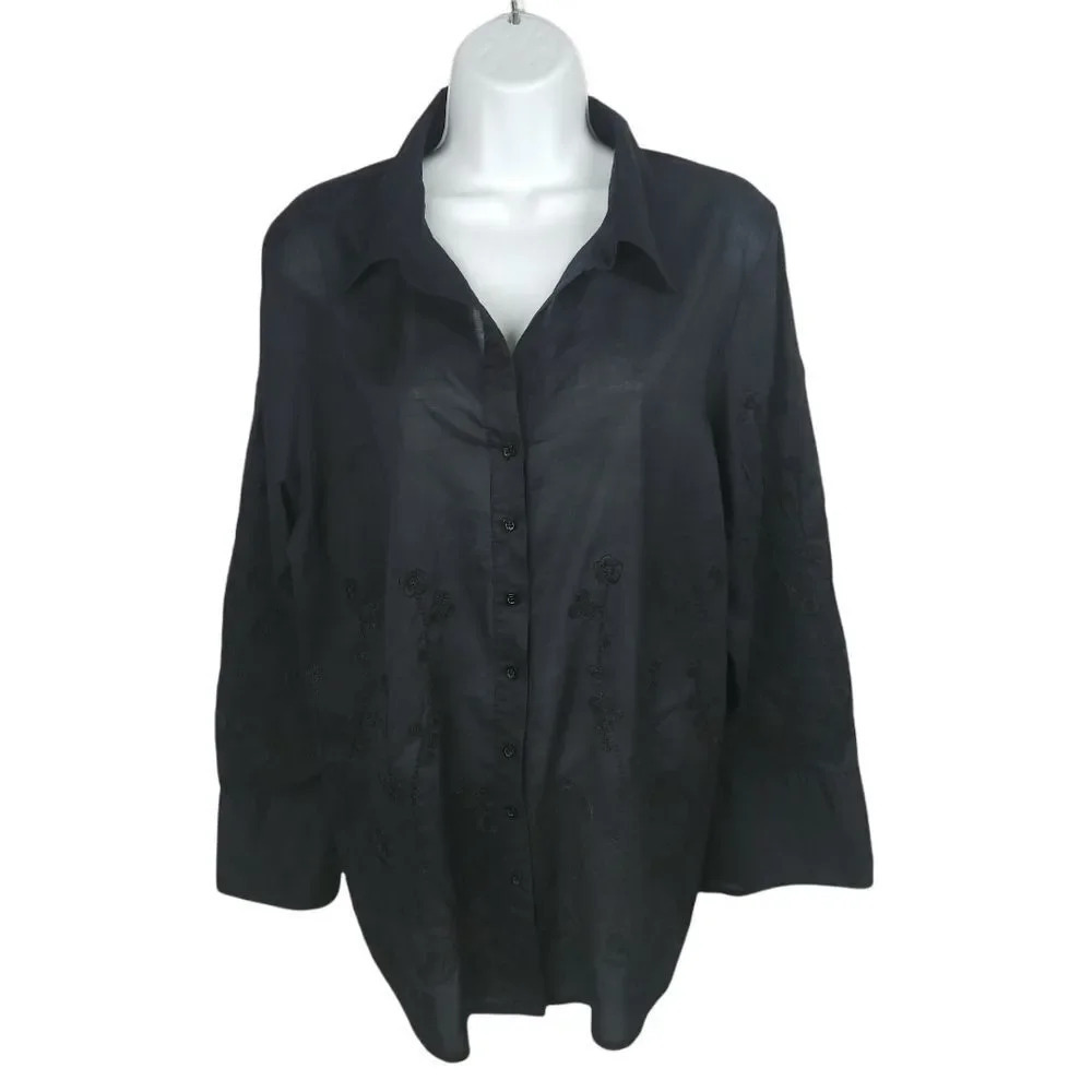 Addition Elle Blouse, Black Embroidered Flowers 16